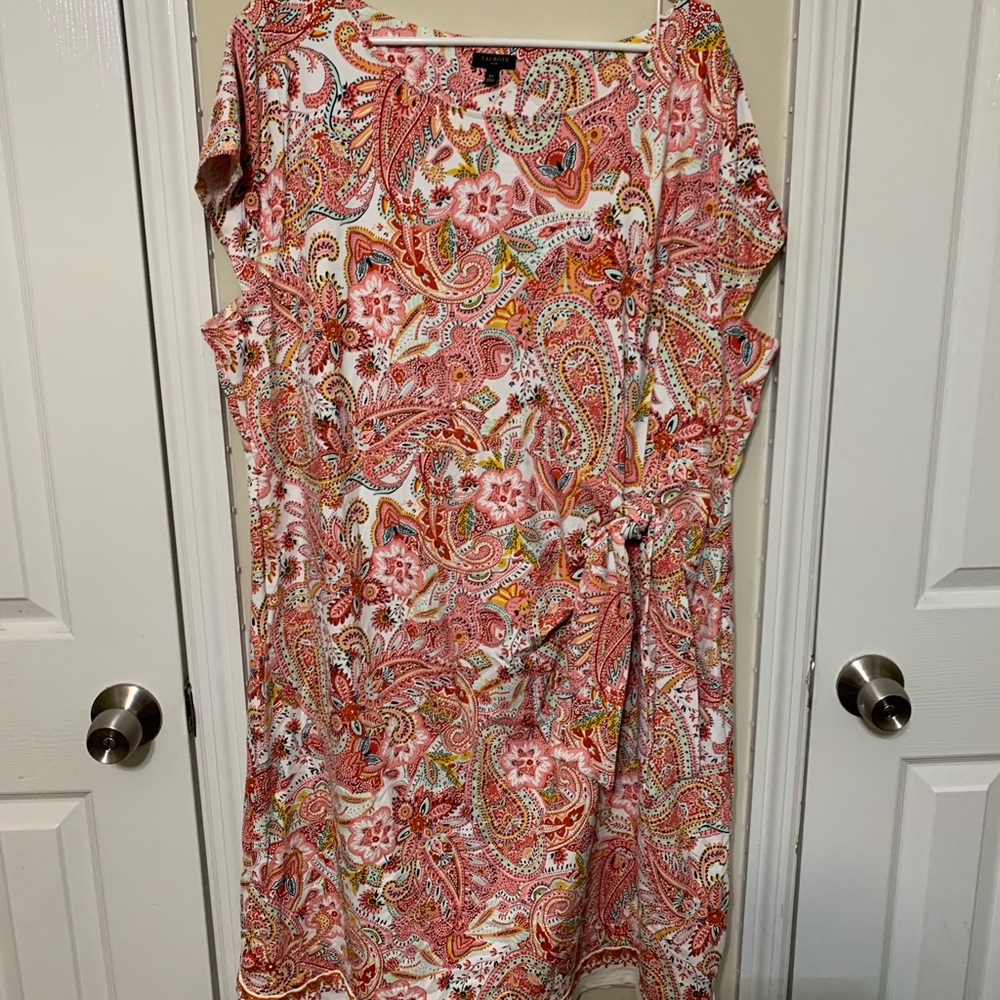 Talbots Red and Pink Paisley Cap Sleeve Dress